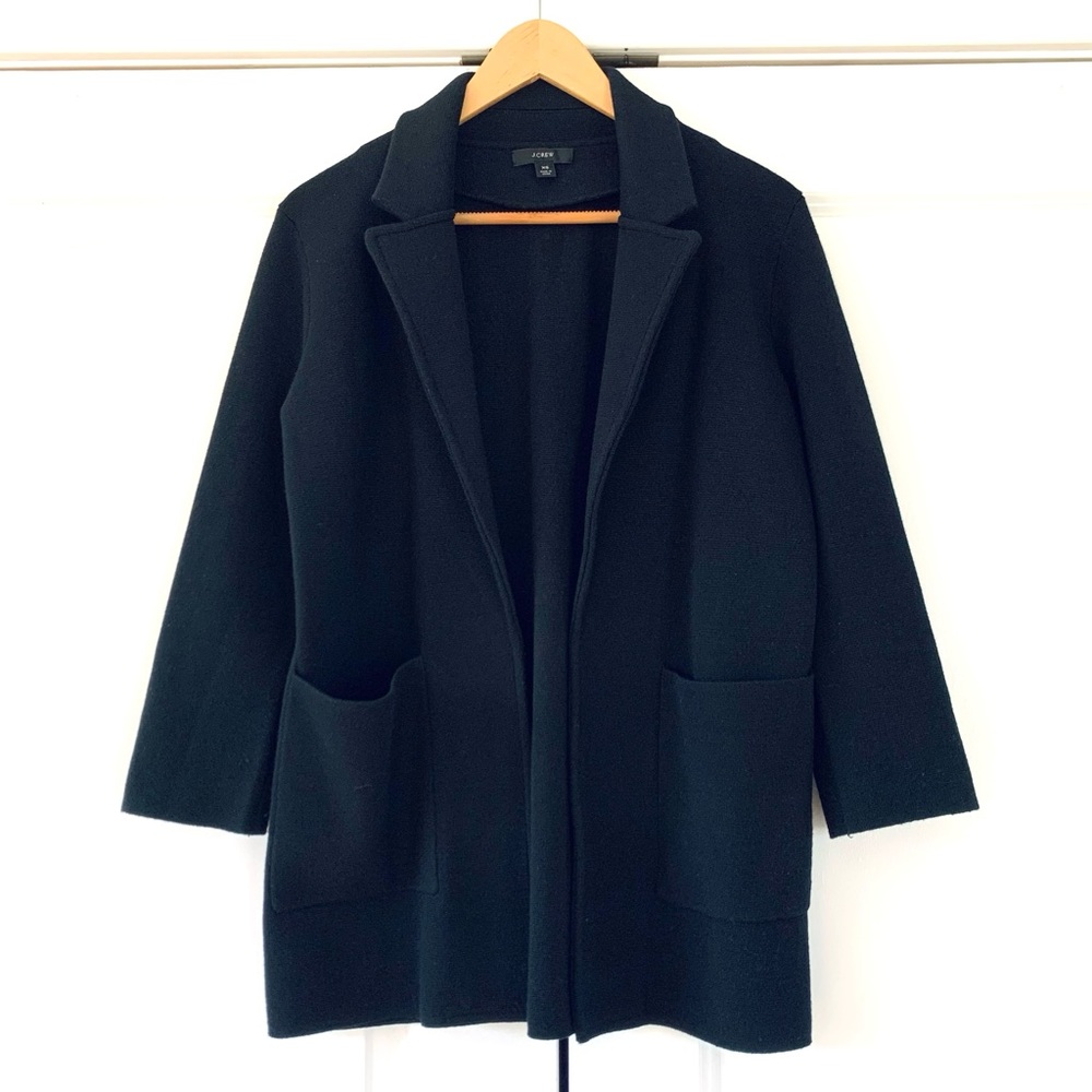 J Crew Sophie Sweater Blazer Black Knit Jacket Open Front Cardigan Size XS